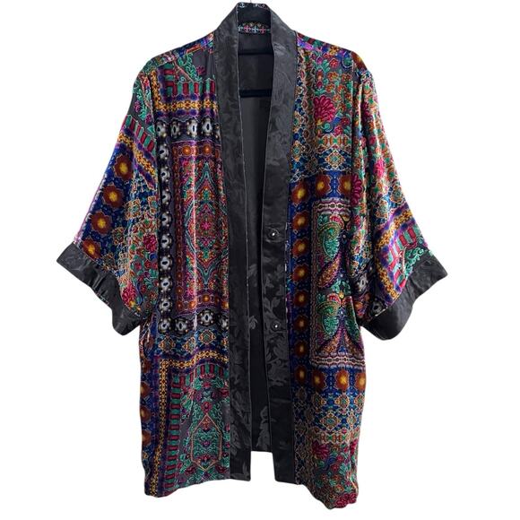 Johnny Was Jackets & Blazers - Johnny Was Maggi Short Kimono Sz S Burnt Velvet Beaded Reversible Boho $598